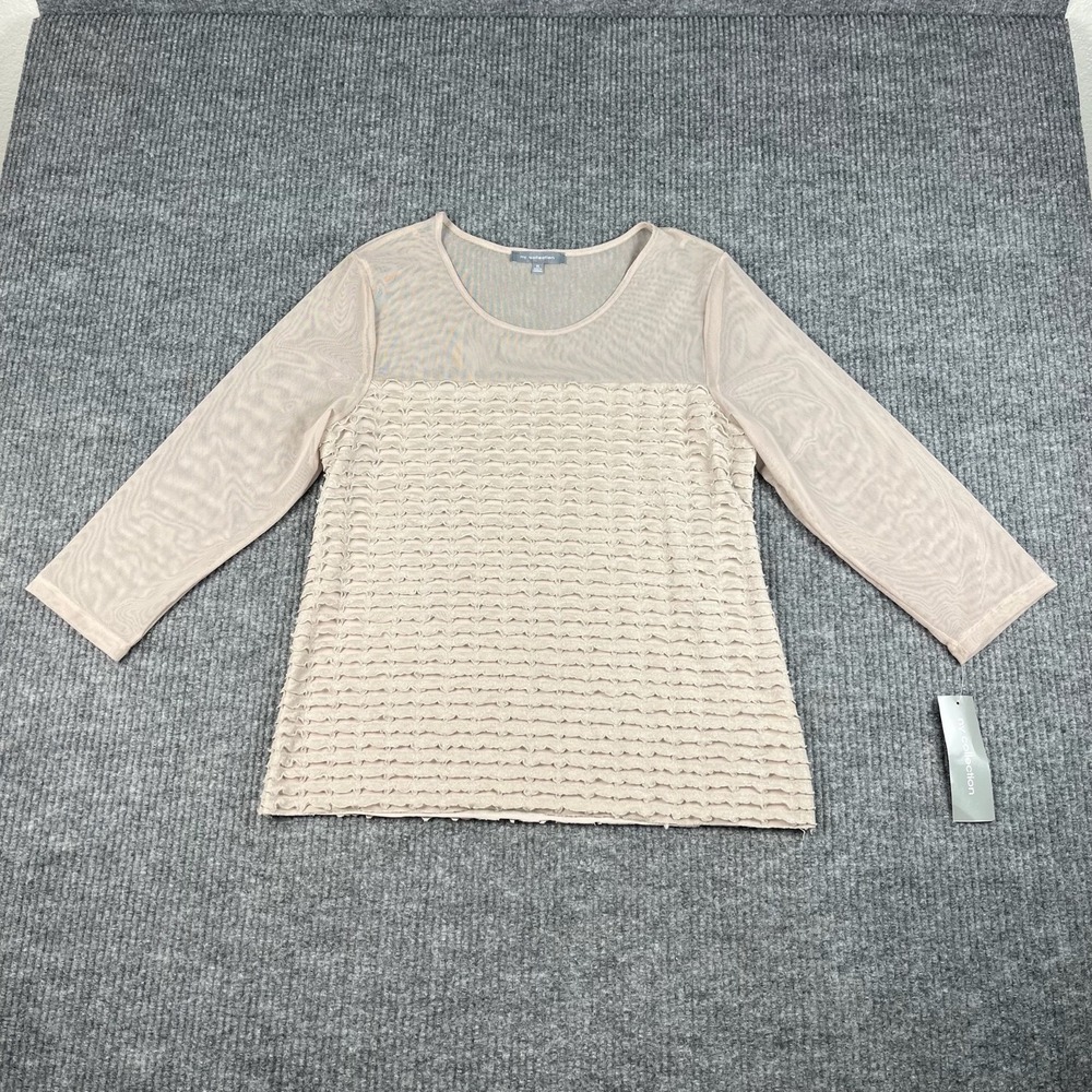 NY Collection Blouse Womens XL Deadstock Sheer Mesh Ruffles Neutral Minimalist